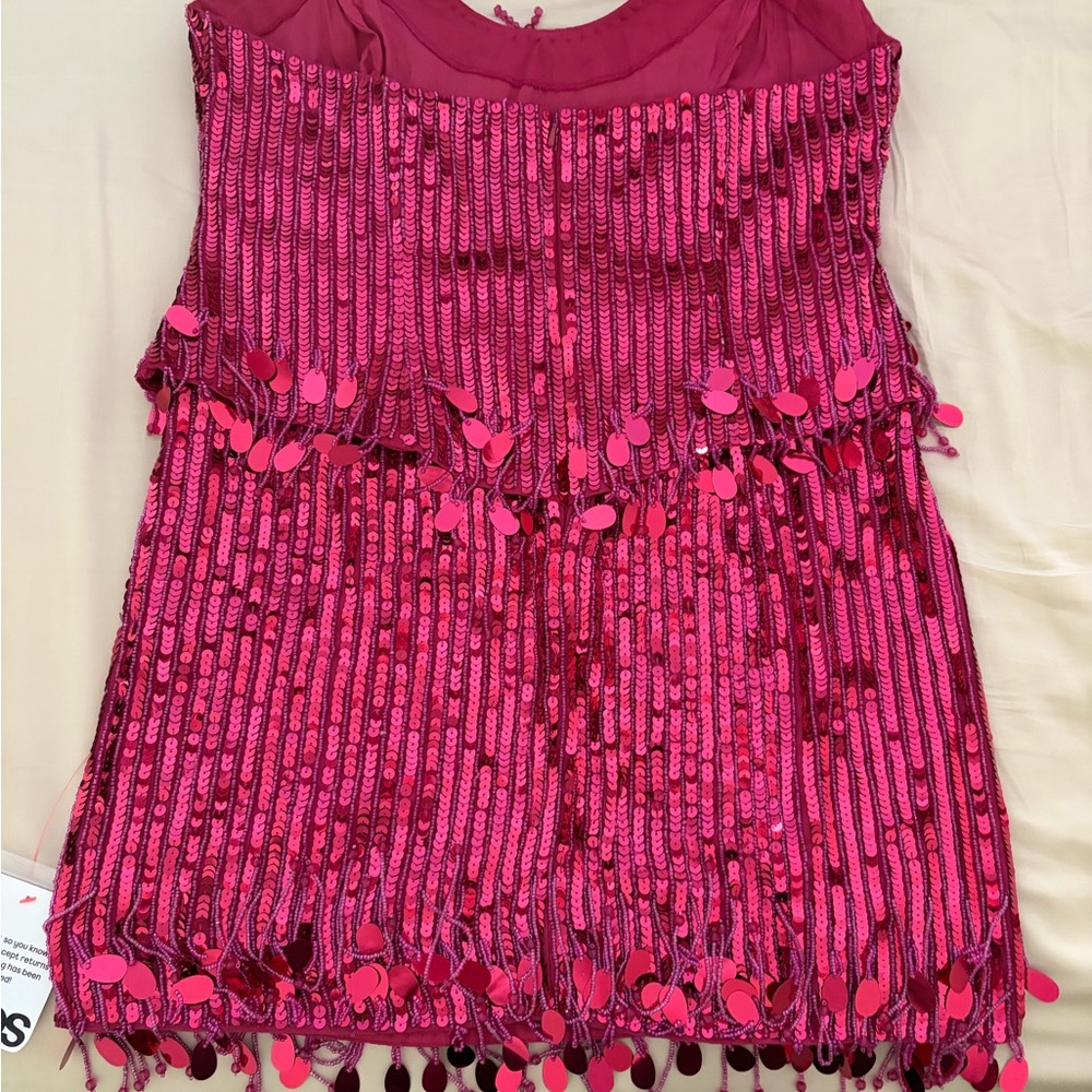 ASOS Fuchsia Sequin Fringe Mini Dress - Picture 6 of 8